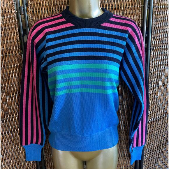 Size S//Vintage 80s Wool Fila Striped Sweater - Picture 1 of 5